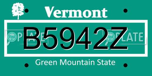 B5942Z Vermont License Plate