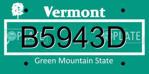 B5943D Vermont License Plate