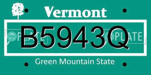 B5943Q Vermont License Plate