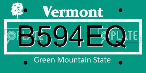 B594EQ Vermont License Plate