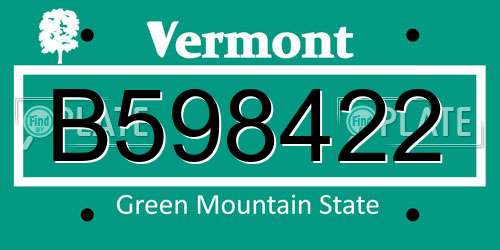B598422 Vermont License Plate