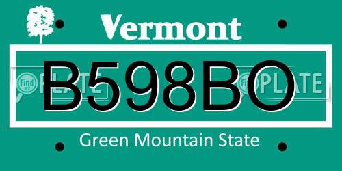 B598BO Vermont License Plate