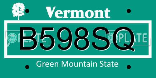 B598SQ Vermont License Plate