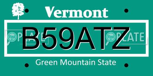B59ATZ Vermont License Plate