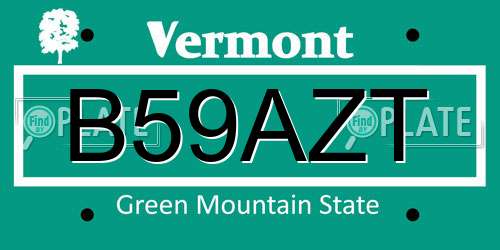 B59AZT Vermont License Plate