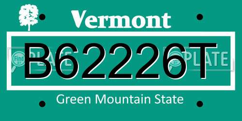 B62226T Vermont License Plate