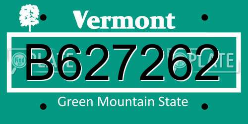 B627262 Vermont License Plate