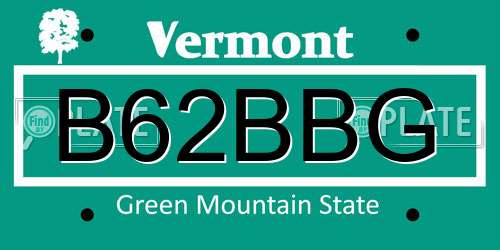 B62BBG Vermont License Plate
