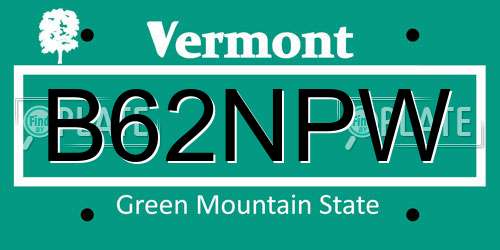 B62NPW Vermont License Plate