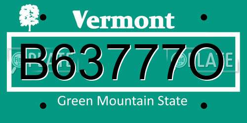 B63777O Vermont License Plate
