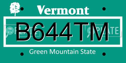 B644TM Vermont License Plate