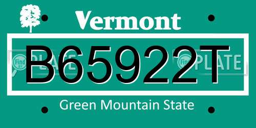 B65922T Vermont License Plate