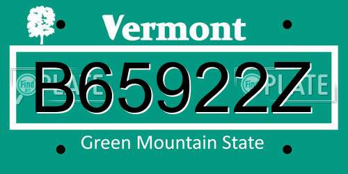 B65922Z Vermont License Plate