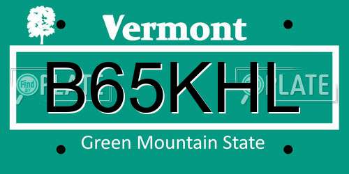 B65KHL Vermont License Plate