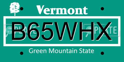 B65WHX Vermont License Plate