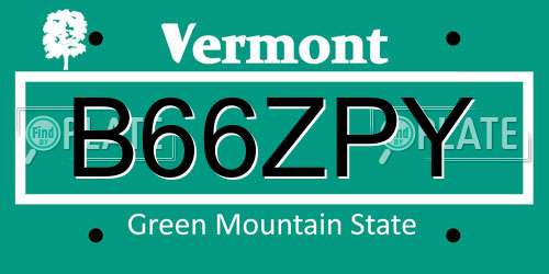 B66ZPY Vermont License Plate