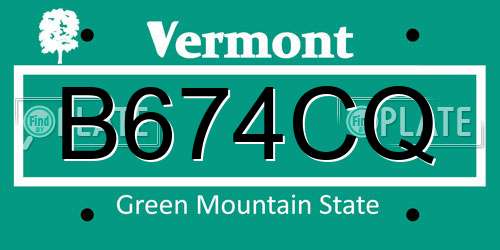 B674CQ Vermont License Plate