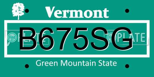 B675SG Vermont License Plate