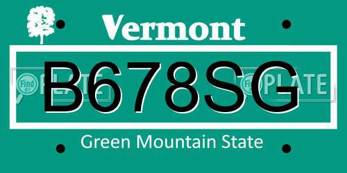 B678SG Vermont License Plate