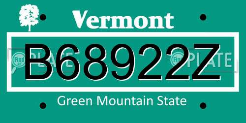 B68922Z Vermont License Plate