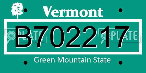 B702217 Vermont License Plate