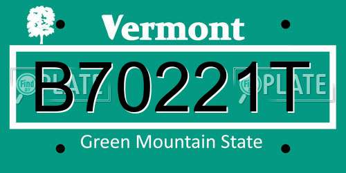 B70221T Vermont License Plate