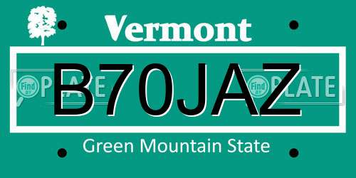 B70JAZ Vermont License Plate