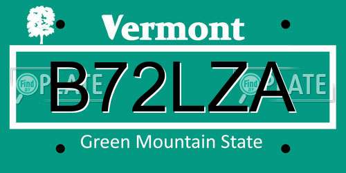 B72LZA Vermont License Plate
