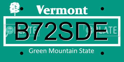 B72SDE Vermont License Plate