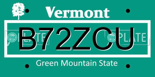 B72ZCU Vermont License Plate