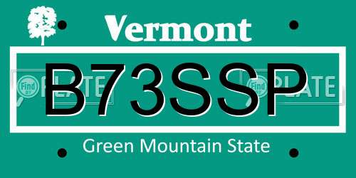 B73SSP Vermont License Plate