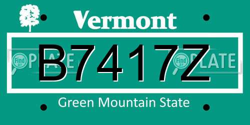 B7417Z Vermont License Plate