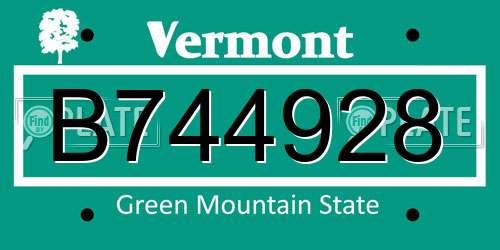 B744928 Vermont License Plate