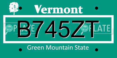 B745ZT Vermont License Plate
