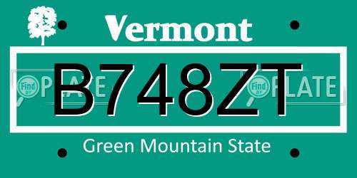 B748ZT Vermont License Plate