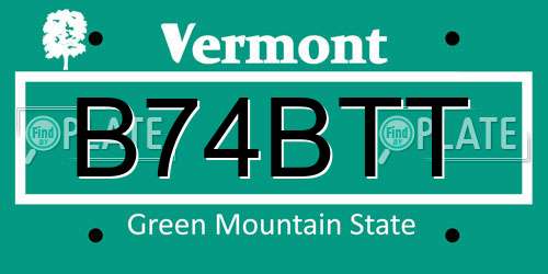 B74BTT Vermont License Plate