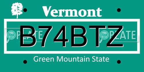 B74BTZ Vermont License Plate