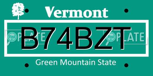 B74BZT Vermont License Plate