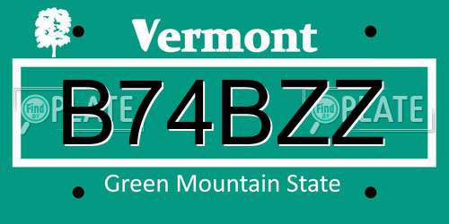 B74BZZ Vermont License Plate
