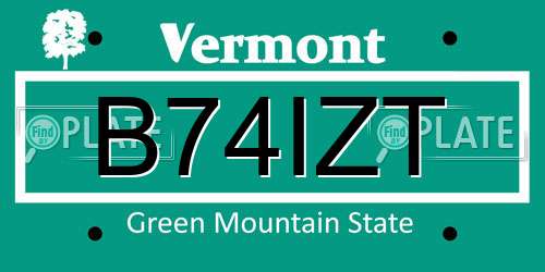B74IZT Vermont License Plate