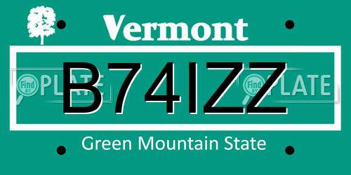 B74IZZ Vermont License Plate