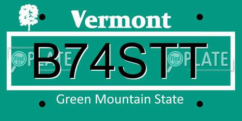 B74STT Vermont License Plate