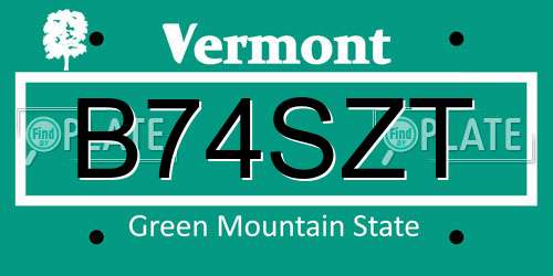 B74SZT Vermont License Plate