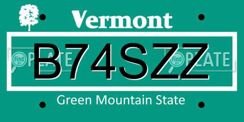 B74SZZ Vermont License Plate