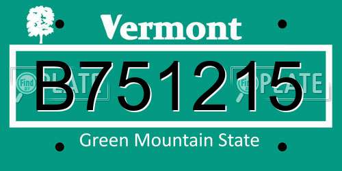 B751215 Vermont License Plate
