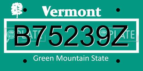 B75239Z Vermont License Plate