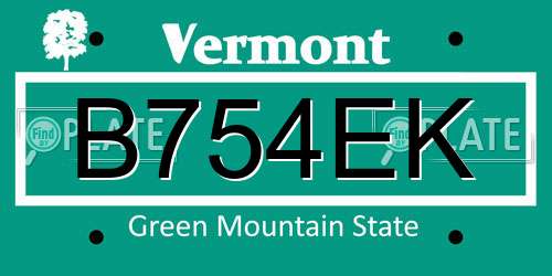 B754EK Vermont License Plate