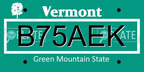 B75AEK Vermont License Plate