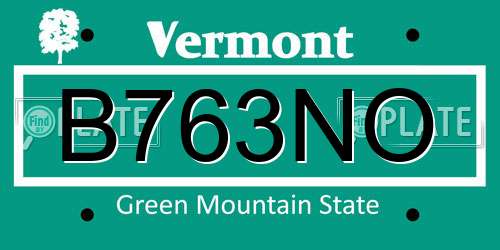 B763NO Vermont License Plate