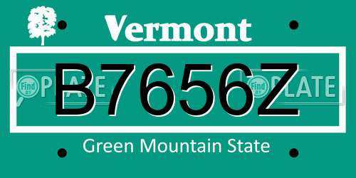 B7656Z Vermont License Plate